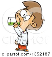 Poster, Art Print Of Cartoon Brunette White Girl Drinking A Liquid In Science Class