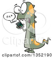 Clipart Of A Cartoon Green And Orange Spotted Monster Talking On A Cell Phone Royalty Free Vector Illustration by toonaday