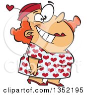Clipart Of A Cartoon Happy Chubby Red Haired White Lady Decked Out In A Heart Dress Royalty Free Vector Illustration by toonaday