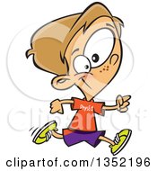 Clipart Of A Cartoon Happy Dirty Blond White School Boy Running In Gym Glass Royalty Free Vector Illustration