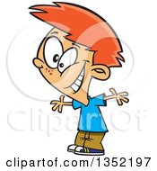 Poster, Art Print Of Cartoon Excited Red Haired White Boy Cheering And Grinning