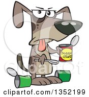 Cartoon Dog Eating A Gross Can Of Wet Food