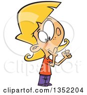 Clipart Of A Cartoon Blond White Girl Holding A Short Straw Royalty Free Vector Illustration