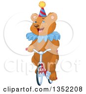 Poster, Art Print Of Happy Brown Circus Bear Riding A Bicycle