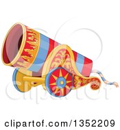 Poster, Art Print Of Red And Blue Striped Circus Cannon With Flame Decals