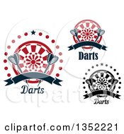 Poster, Art Print Of Throwing Darts Targets Blank Banners Stars And Dots With Text