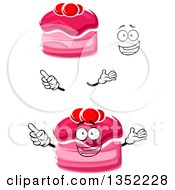 Poster, Art Print Of Cartoon Face Hands And Pink Cakes Garnished With Cranberries