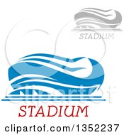 Clipart Of Gray And Blue Sports Stadium Arena Buildings With Text Royalty Free Vector Illustration