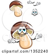 Poster, Art Print Of Cartoon Face Hands And Bolete Mushrooms