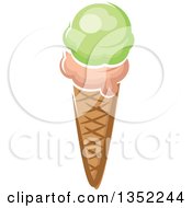 Poster, Art Print Of Cartoon Strawberry And Pistachio Ice Cream Waffle Cone