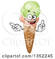 Poster, Art Print Of Cartoon Strawberry And Pistachio Ice Cream Waffle Cone Character