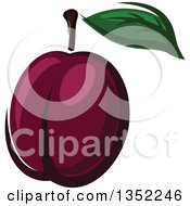 Clipart Of A Cartoon Dark Plum And Leaf Royalty Free Vector Illustration