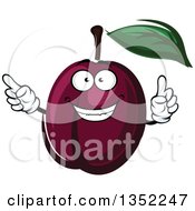 Clipart Of A Cartoon Plum Character Holding Up A Finger Royalty Free Vector Illustration