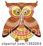 Clipart Of A Cute Brown Yellow And Orange Owl Royalty Free Vector Illustration