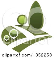 Clipart Of A Park With Green Shrubs On A Hillside Royalty Free Vector Illustration