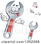 Clipart Of A Cartoon Face Hands And Red And Silver Spanner Wrenches Royalty Free Vector Illustration