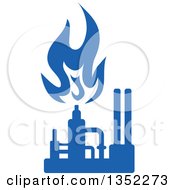 Clipart Of A Silhouetted Blue Natural Gas And Flame Factory Royalty Free Vector Illustration