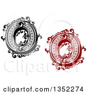 Poster, Art Print Of Retro Black And White And Red Capital Letter O Designs With Flourishes