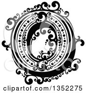 Clipart Of A Retro Black And White Capital Letter O With Flourishes Royalty Free Vector Illustration