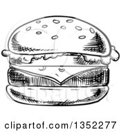 Poster, Art Print Of Black And White Sketched Cheeseburger