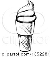 Clipart Of A Black And White Sketched Ice Cream Cone Royalty Free Vector Illustration