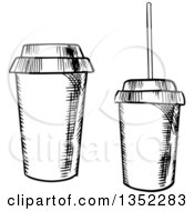 Poster, Art Print Of Black And White Sketched Take Out Coffee And Soda Cups