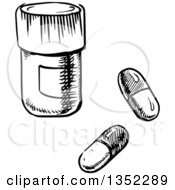 Poster, Art Print Of Black And White Sketched Pills And Bottle