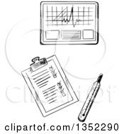 Black And White Sketched Thermometer Medical Chart And Graph