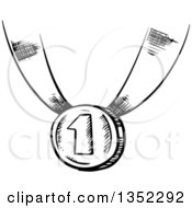 Poster, Art Print Of Black And White Sketched First Place Medal