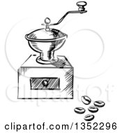 Poster, Art Print Of Black And White Sketched Vintage Coffee Grinder And Beans