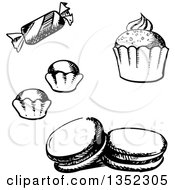 Black And White Sketched Cupcake Macaroon Truffles And Candy