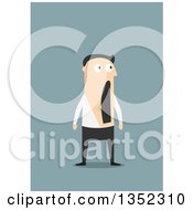 Poster, Art Print Of Flat Design White Businessman Gawking In Surprise Over Blue
