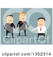 Poster, Art Print Of Flat Design White Businessman Talking To Guards Over Blue