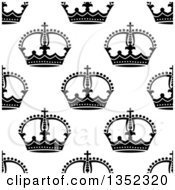 Poster, Art Print Of Seamless Background Pattern Of Black And White Ornate Crowns