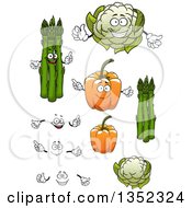 Poster, Art Print Of Cartoon Faces Hands Asparagus Orange Bell Peppers And Cauliflower