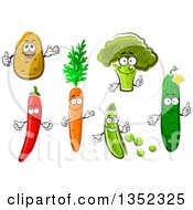 Clipart Of Cartoon Potato Chili Pepper Carrot Broccoli Pea And Cucumber Characters Royalty Free Vector Illustration