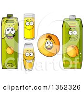 Clipart Of A Cartoon Apricot Character And Juices Royalty Free Vector Illustration