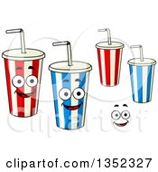 Clipart Of Cartoon Striped Fountain Soda Cups And A Face Royalty Free Vector Illustration