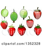 Poster, Art Print Of Cartoon Gooseberries And Strawberries