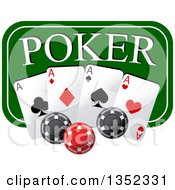 Poster, Art Print Of Green Poker Sign With Chips And Playing Cards