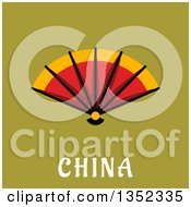 Poster, Art Print Of Flat Design Hand Fan Over China Text On Green