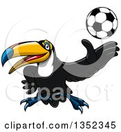 Poster, Art Print Of Cartoon Sporty Toucan Bird Tossing Up A Soccer Ball