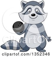 Poster, Art Print Of Cartoon Sporty Raccoon Holding A Bowling Ball