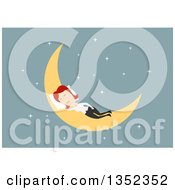 Clipart Of A Flat Design White Business Woman Sleeping On A Crescent Moon Over Blue Royalty Free Vector Illustration by Vector Tradition SM