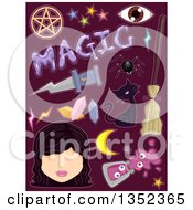 Poster, Art Print Of Witchcraft Items Over Purple