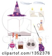 Clipart Of A Wizard Hand And Accessories Royalty Free Vector Illustration by BNP Design Studio
