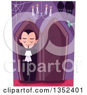 Clipart Of A Vampire In A Coffin With Bats And A Chandelier Royalty Free Vector Illustration