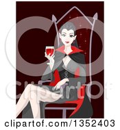 Vampiress Drinking Blood And Sitting In A Chair