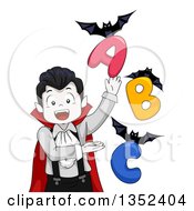 Poster, Art Print Of Vampires Boy Presenting Bats And Alphabet Letters