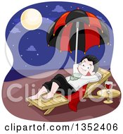 Clipart Of A Vampires Boy Moon Bathing On A Beach At Night Royalty Free Vector Illustration